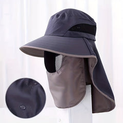 Sunscreen Bucket Hat With Neck Flap & Detachable Mask UV Protection