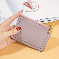 Slim Card Holder Keychain Faux Leather Wallet Card Slots Coin Purse