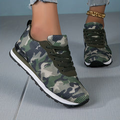 Women's Camo Mesh Sneakers Low Top Flatform Shoes