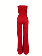 Shirred Tube Jumpsuit Off Shoulder Wide Leg Women's Clothing