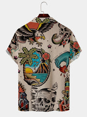 Men's Short Sleeve Shirt Casual Vacation Button Up Tee