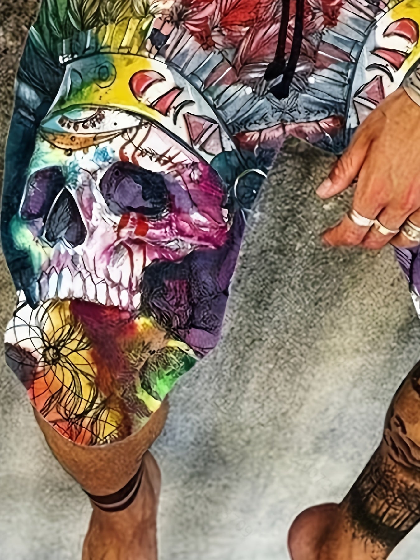 Colorful Skull Graphic Men's Shorts Elastic Waist Summer Outdoor
