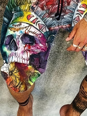 Colorful Skull Graphic Men's Shorts Elastic Waist Summer Outdoor