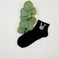 5 Pairs Bunny Rhinestone Socks Women's Crew Short Stockings