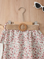 2pcs Girl Asymmetrical Neck Top And Floral Print Skirt Set Clothes