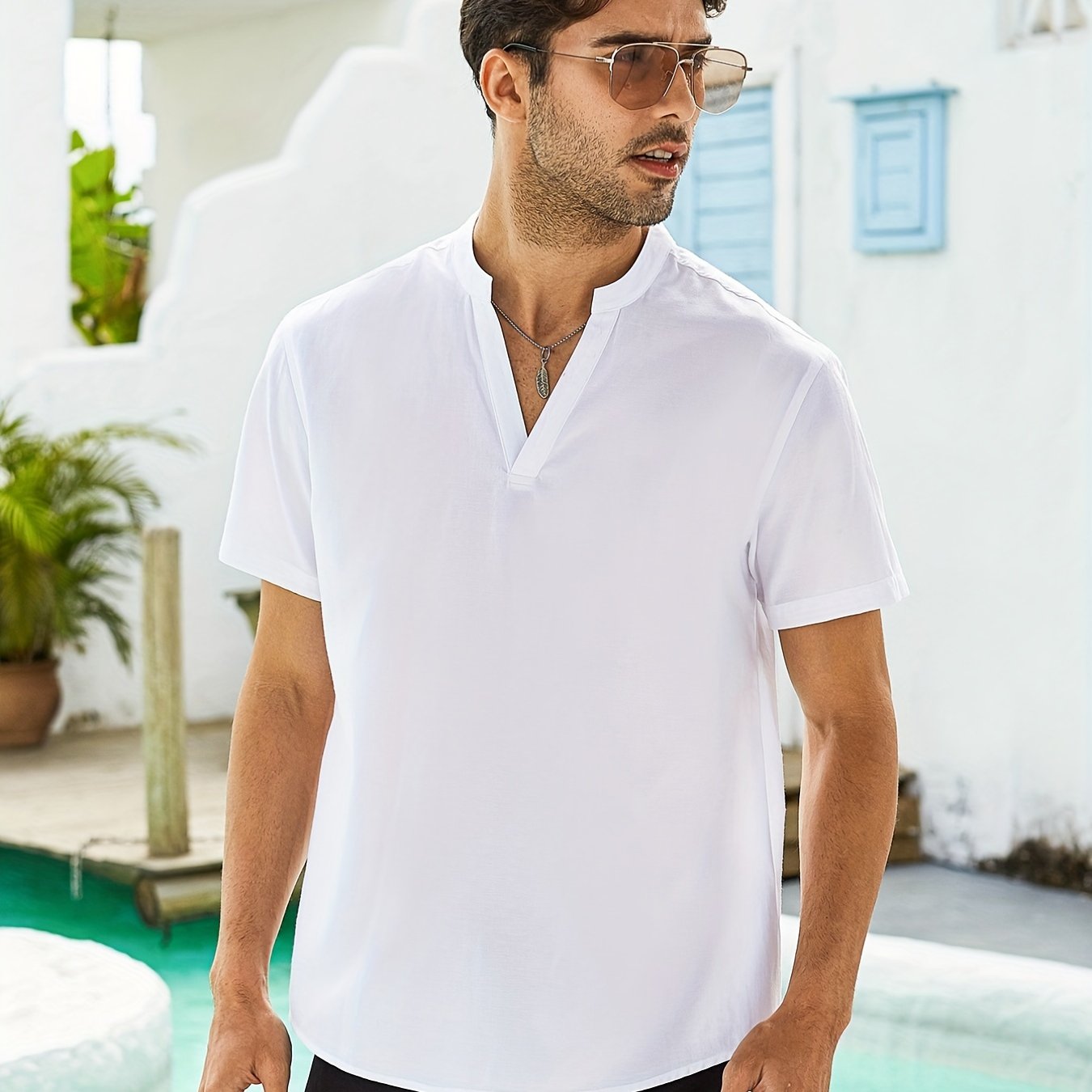Men's V Neck Short Sleeve Pullover Shirt