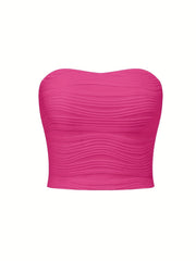 Wavy Textured Tube Top Off Shoulder Slim Top