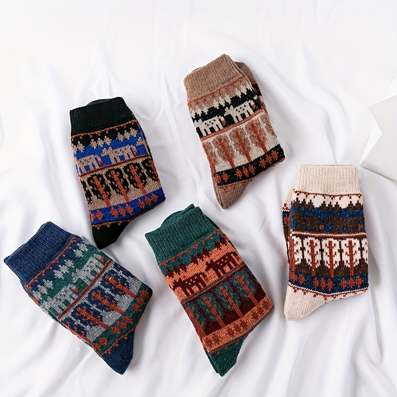 5 Pairs Geometric Print Socks Mid Tube Women's Stockings