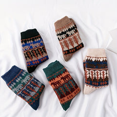 5 Pairs Geometric Print Socks Mid Tube Women's Stockings