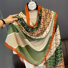 Geometric Print Large Scarf Block Shawl Women Windproof Cape Warm Head Wrap