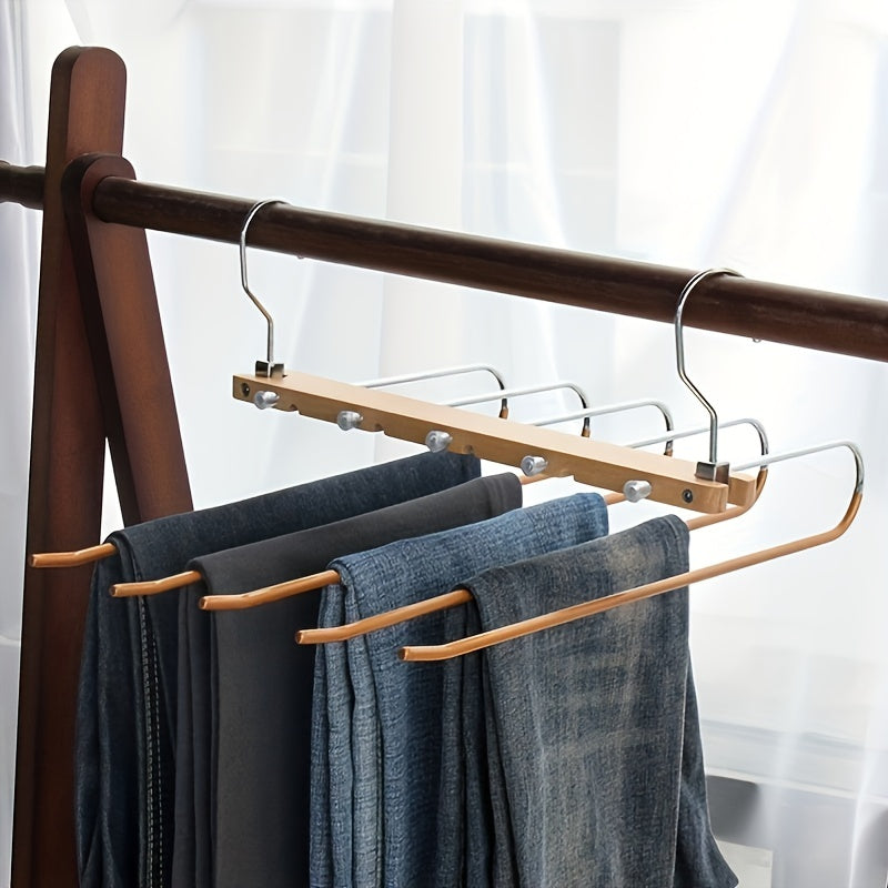 5 in 1 Folding Pants Hanger Solid Wood And Metal Pants Clip