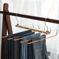 5 in 1 Folding Pants Hanger Solid Wood And Metal Pants Clip