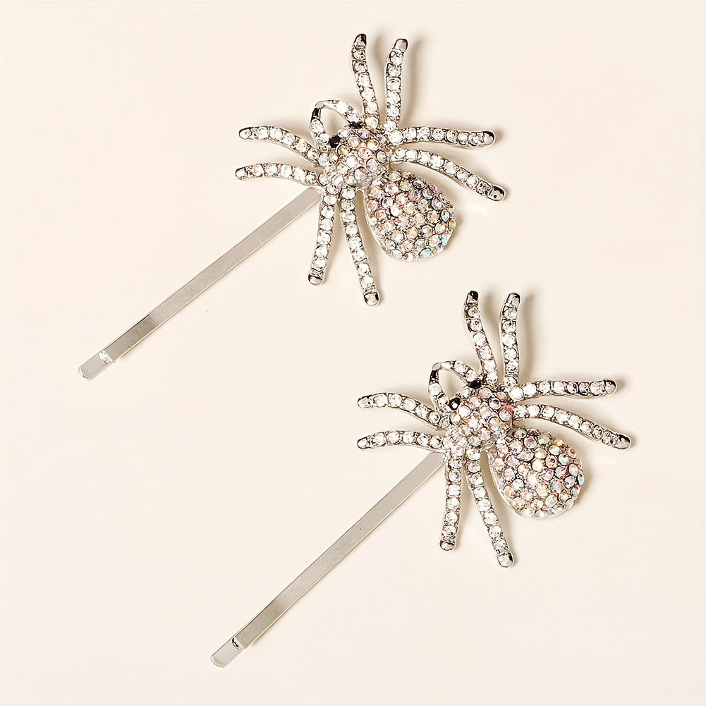 2pcs Rhinestone Spider Bobby Pin Bangs Clip Side Clip