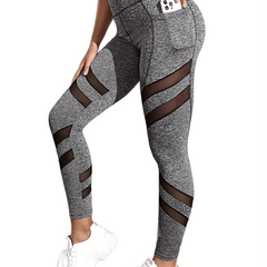 Mesh Insert High Rise Yoga Leggings with Pockets