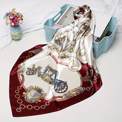 Vintage Satin Bandana Carriage Chain Print Square Scarf
