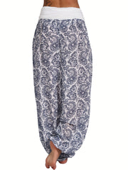 Boho Paisley Print Harem Pants Wide Leg Long Length