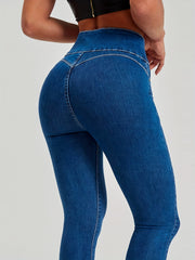 Mid Waist Flare Leg Jeans Sexy Medium Strech Button Fly Denim Pants