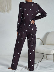 Heart Print Pajama Set Long Sleeve Top & Pants
