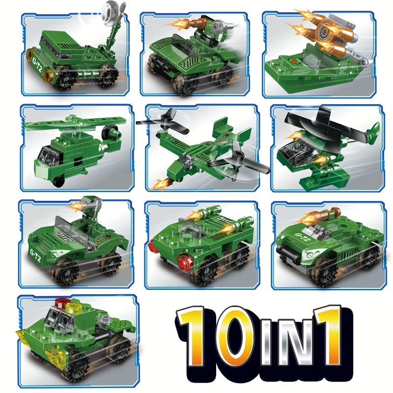 Military Building Blocks Set - Helicopters, Tanks - 10 in 1 Toy