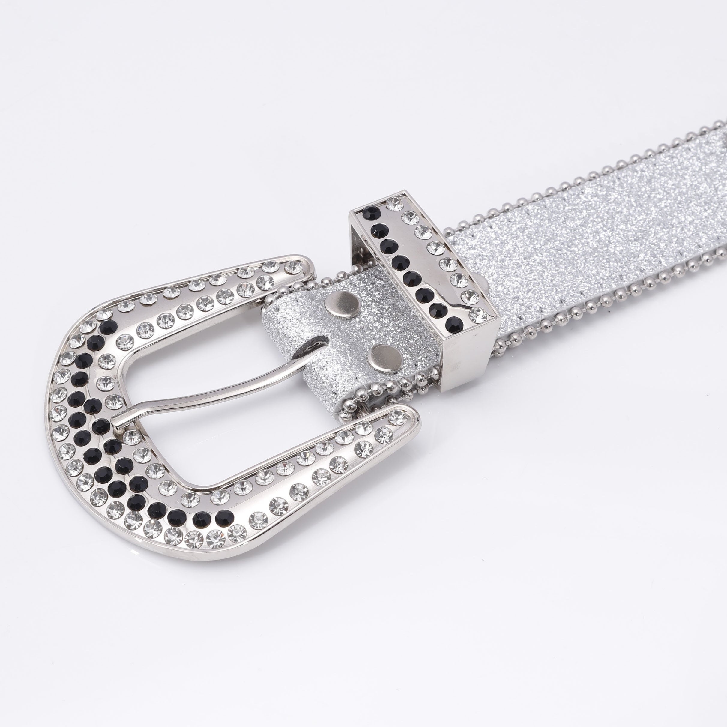 Sequin Jeans Pants Belt Rhinestone Decor Wide Buckle