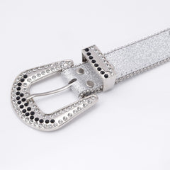 Sequin Jeans Pants Belt Rhinestone Decor Wide Buckle