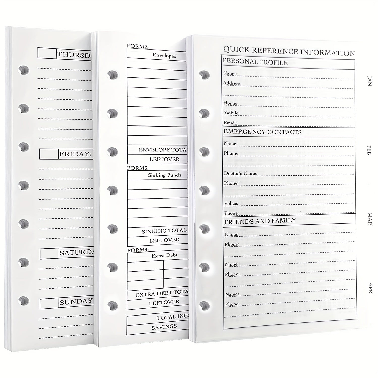Personal Size 7Hole Punched Budget System Refill Weekly & Monthly Planner