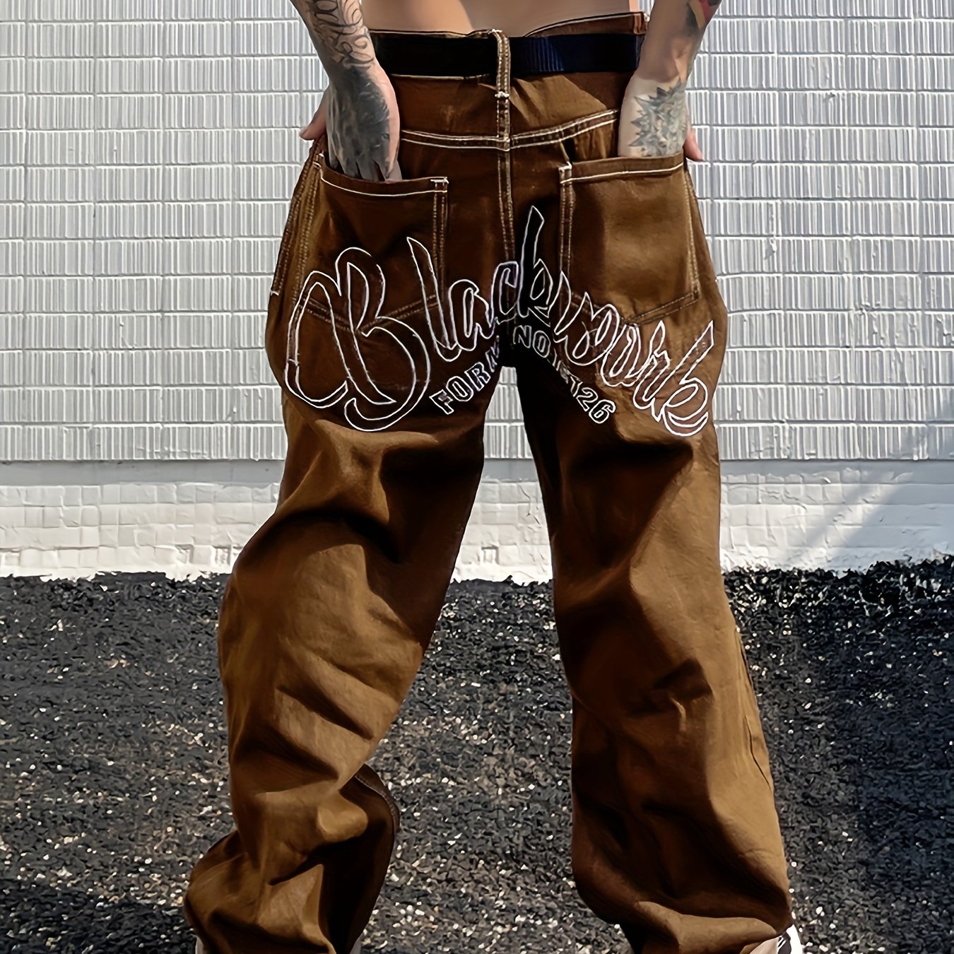 Y2k Letter Print Wide Leg Loose Fit Jeans for Men