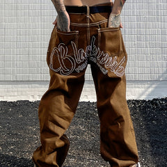 Y2k Letter Print Wide Leg Loose Fit Jeans for Men