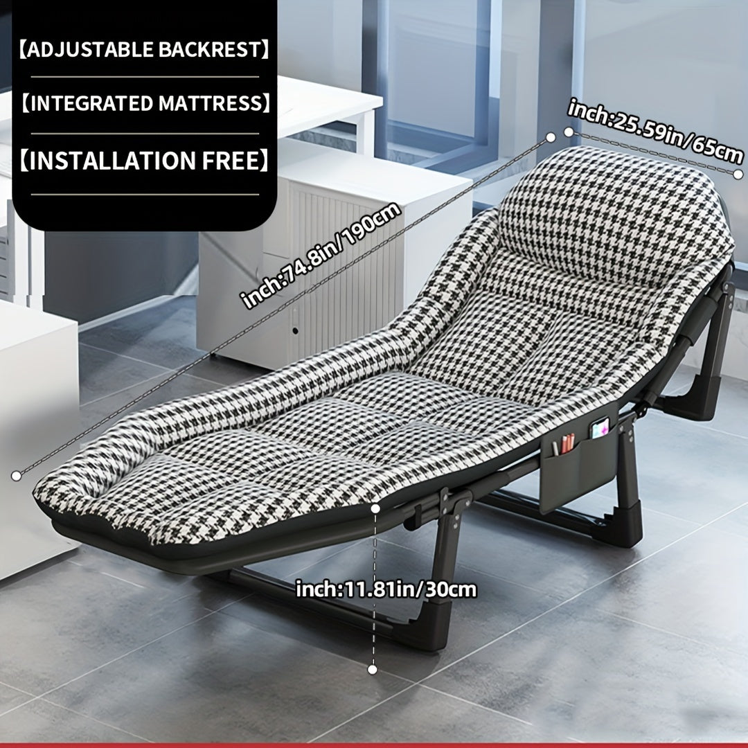 Outdoor Folding Bed with Side Pocket Office Nap Bed Single Person Nap Bed