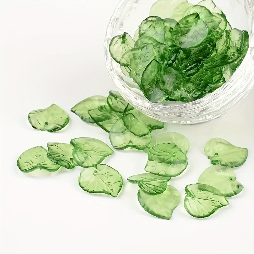 100 Pcs Green Acrylic Leaf Pendant Loose Beads for Jewelry Making