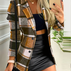 Women's Plus Plaid Print Long Sleeve Blazer