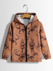 Boys Dinosaur Print Hooded Zipper Jacket