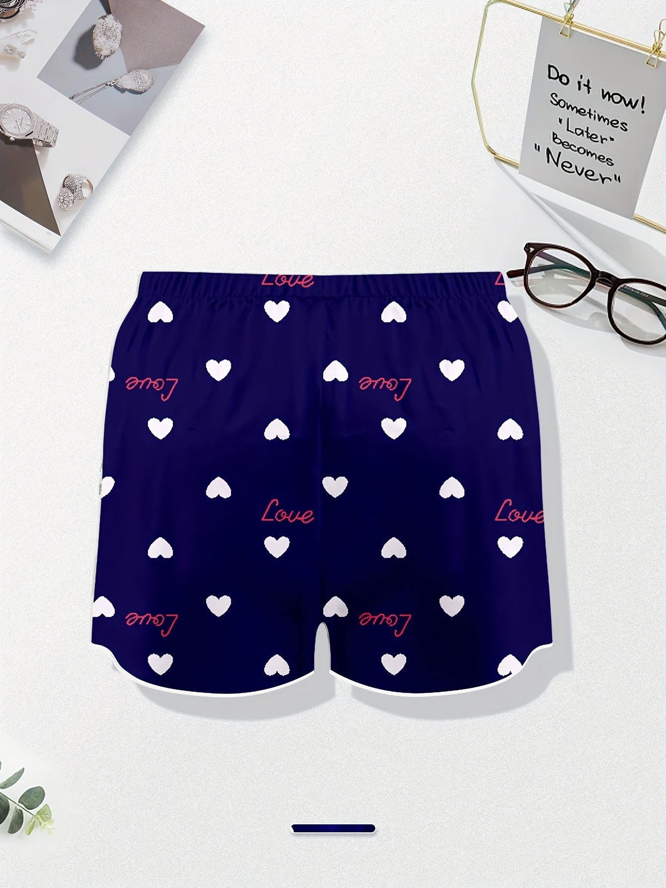 Heart & Letter Print Satin Home Wear Shorts Set