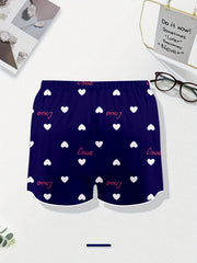 Heart & Letter Print Satin Home Wear Shorts Set