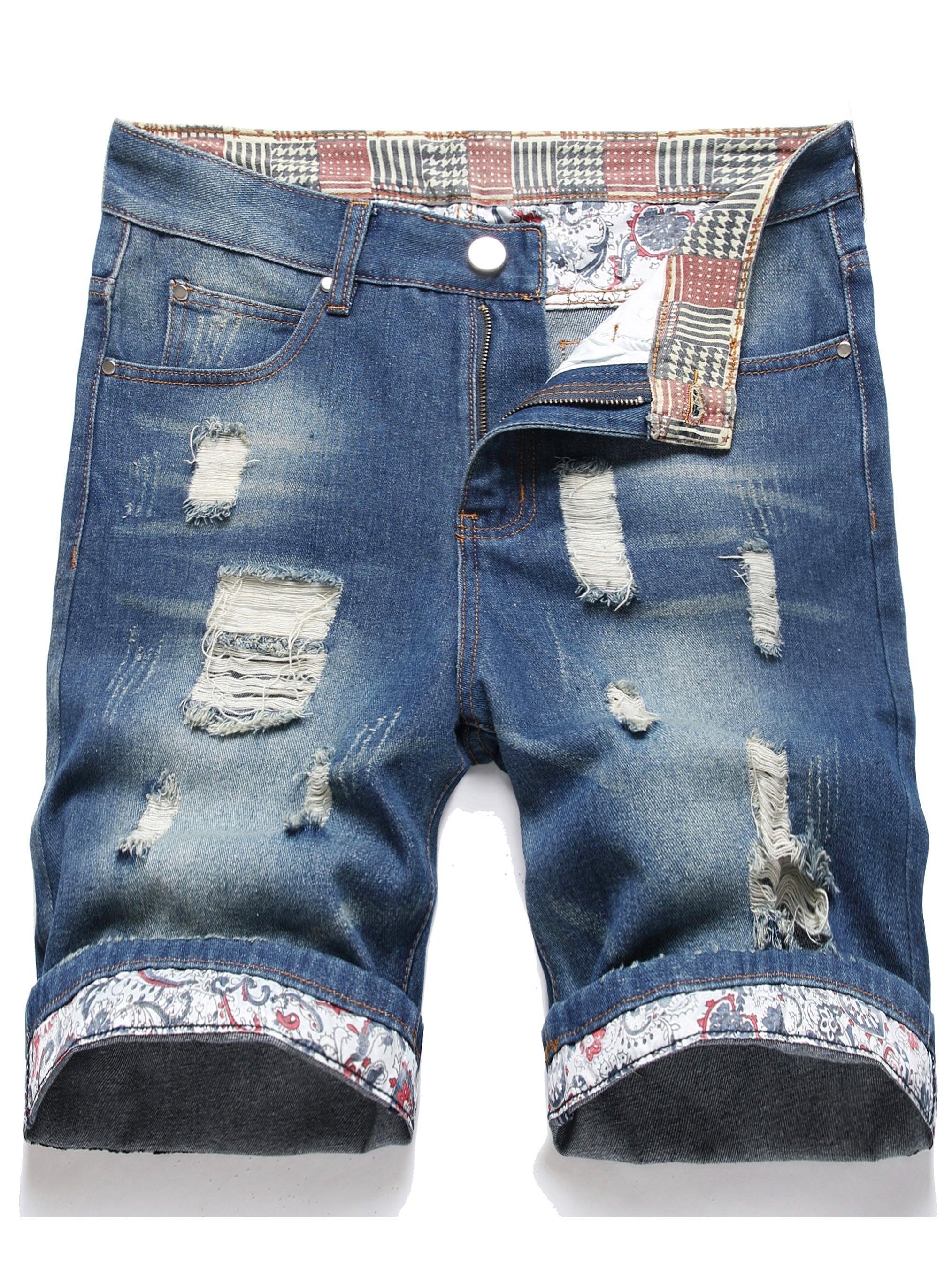 Men's Ripped Denim Shorts Distressed Street Style Summer Casual