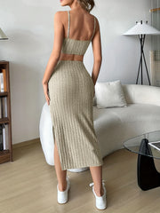 Ribbed Two-piece Set Cropped Cami & Split Bag Hip Skirt