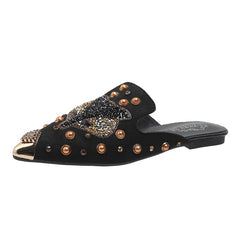 Rhinestone Decor Point Toe Flat Slide Sandals