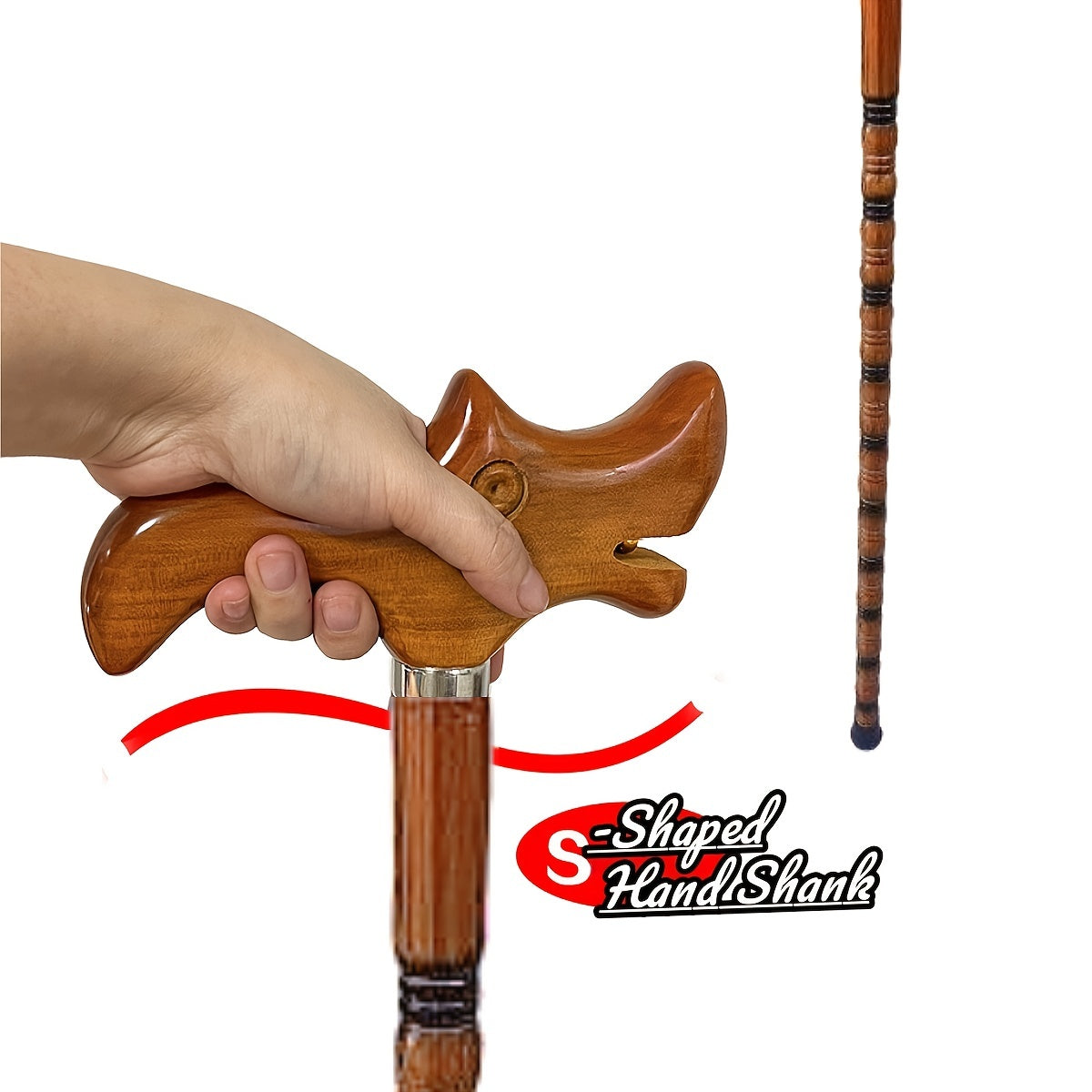 Dragon Wooden Handle Cane Lightweight Crutch Anti-slip Hiking Cane