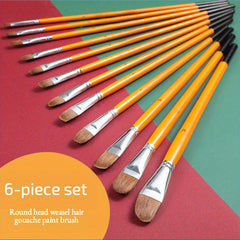 6pc Weasel Hair Brush Set for Gouache Watercolor Acrylics