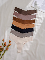 7pcs Scallop Trim Thongs Soft Comfy Stretchy Underwear