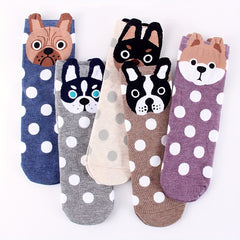 5 Pairs Cartoon Dog Pattern Socks Mid Tube Women's Stockings