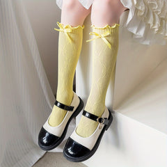 Ruffled Lace Bow High Socks for Girls
