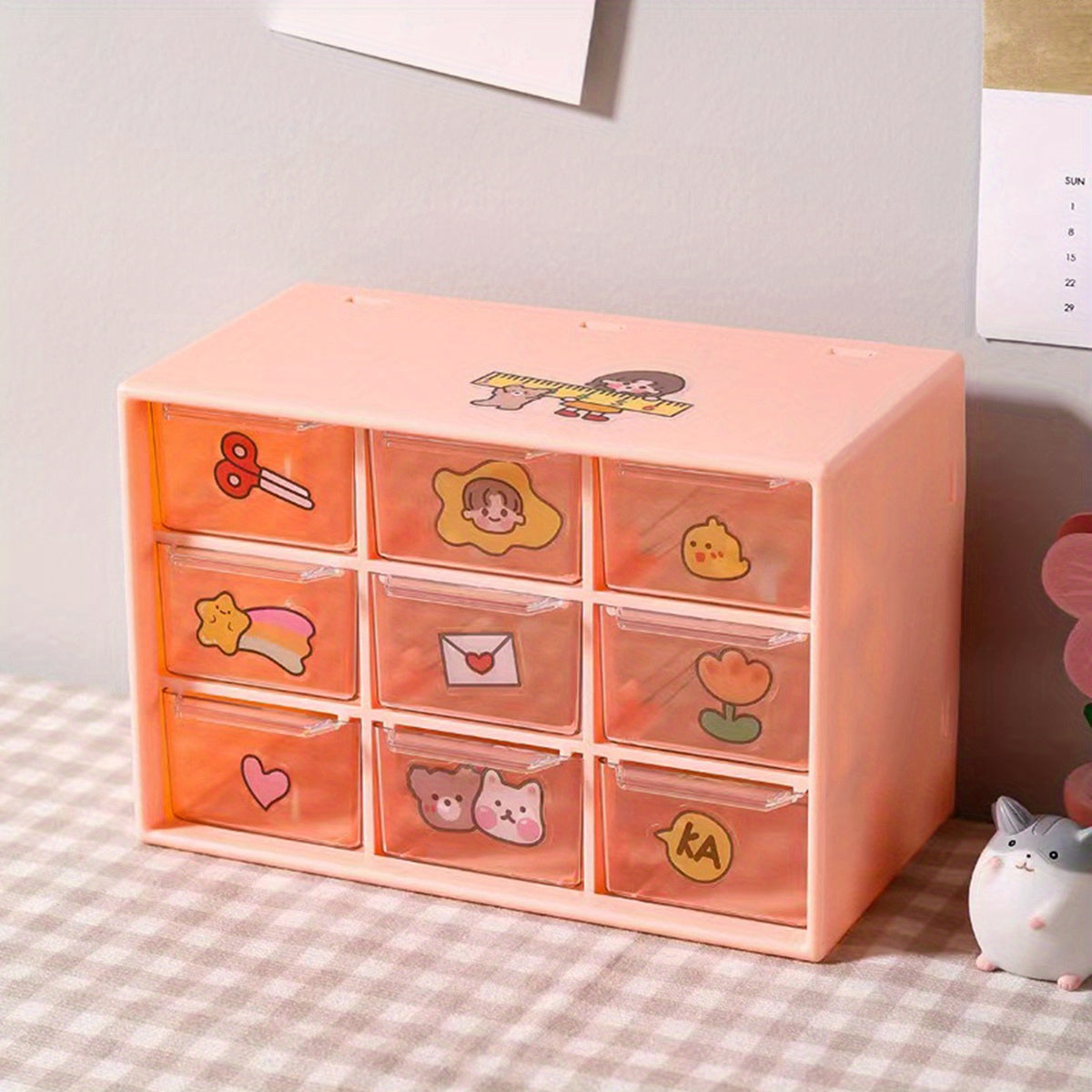 Plastic Desktop Drawer Organizer With 9 Cubes Storage Box Waterproof