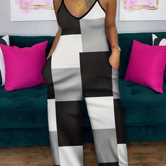 Colorblock Print V Neck Cami Jumpsuit
