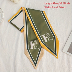 Cartoon Dog Print Skinny Scarf Silky Long Neckerchief Satin Twilly Scarf