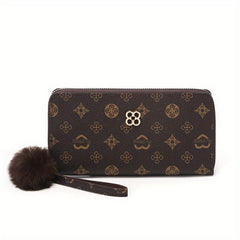 Girls Zipper Long Wallet Handbag Coin Purse With Fur Ball