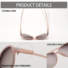 VIVIENFANG Aviator Sunglasses Polarized Retro Frame TR90 Unisex Jelly Powder