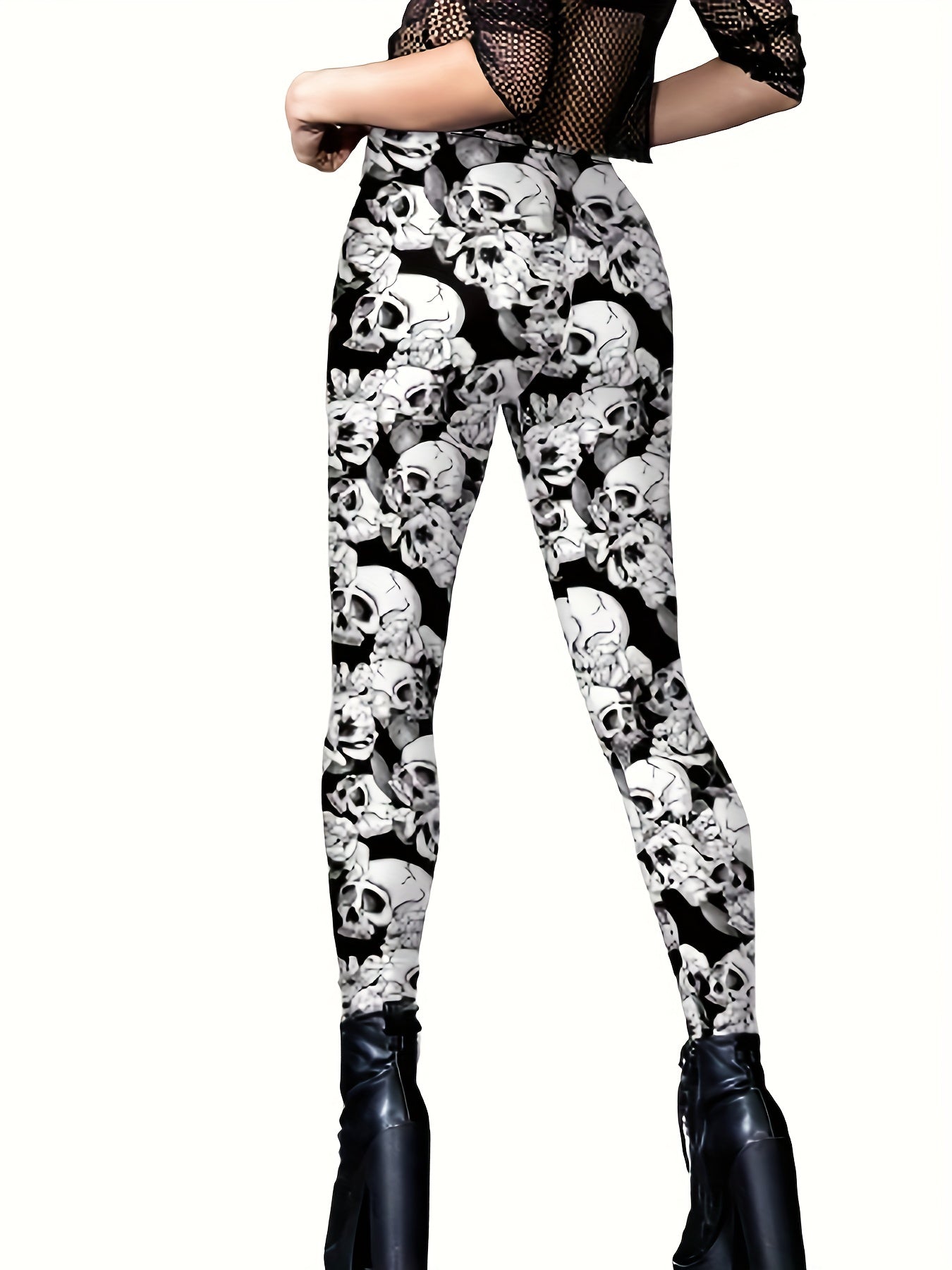 Skull Print Skinny Leggings Elastic Waist Stretchy Leggings
