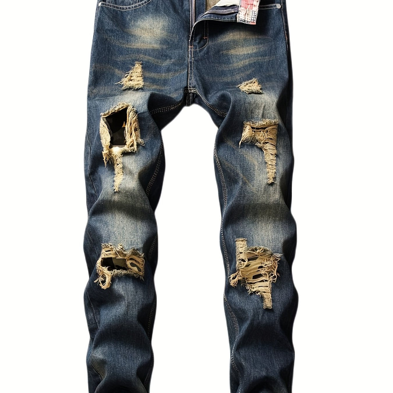 Slim Fit Ripped Jeans Men's Distressed Denim Pants