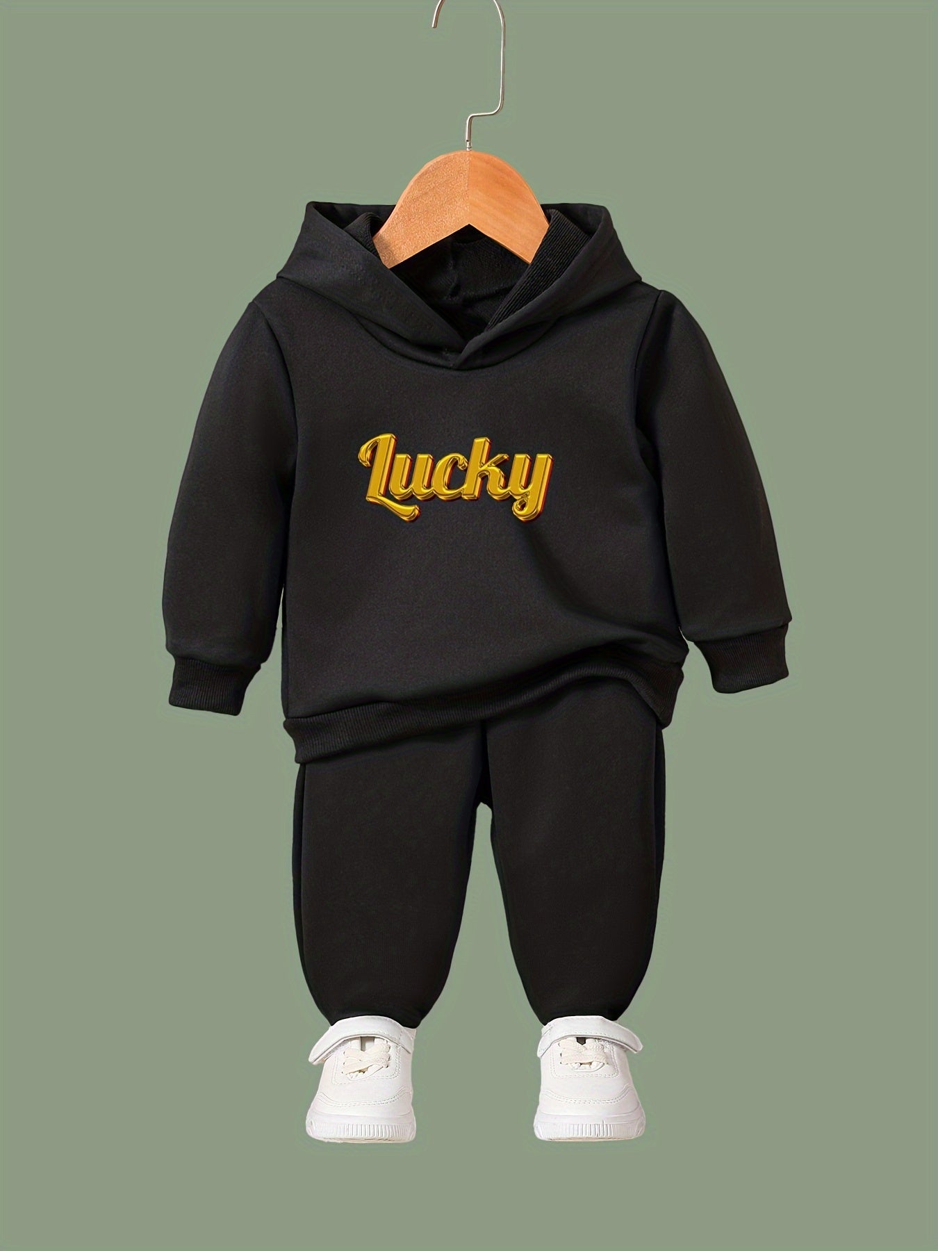 OERYUI Kids 2pc LUCKY Print Hooded Pullover Pants Set Sports Spring Fall